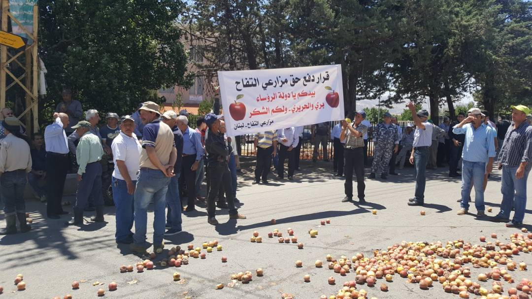 مزارعو التفاح في البقاع الغربي تظاهروا في خربة قنافار احتجاجا على عدم 