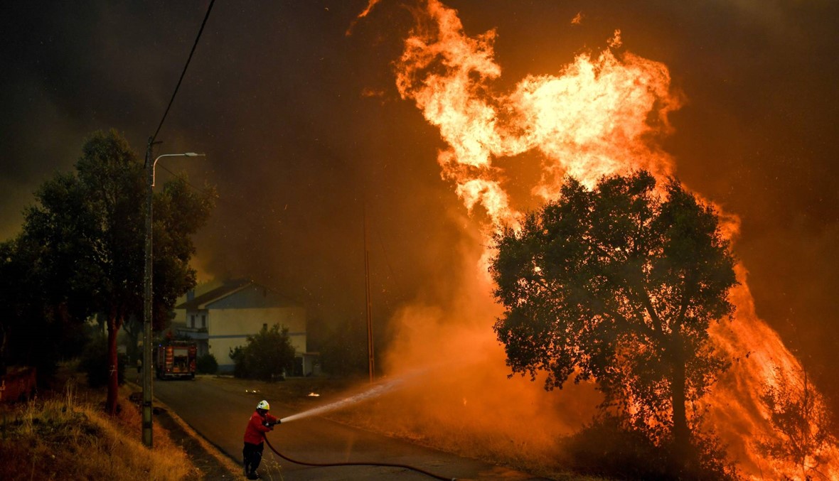 رجال الإطفاء في البرتغال يحاولون السيطرة على حرائق الغابات (الصورة نقلاً عن أ.ف.ب)