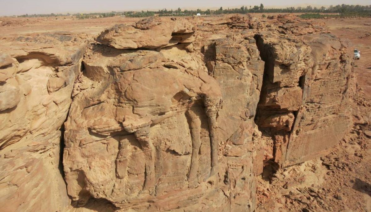 اكتشاف منحوتة ضخمة لجمل على الصخر وسط صحراء السعودية