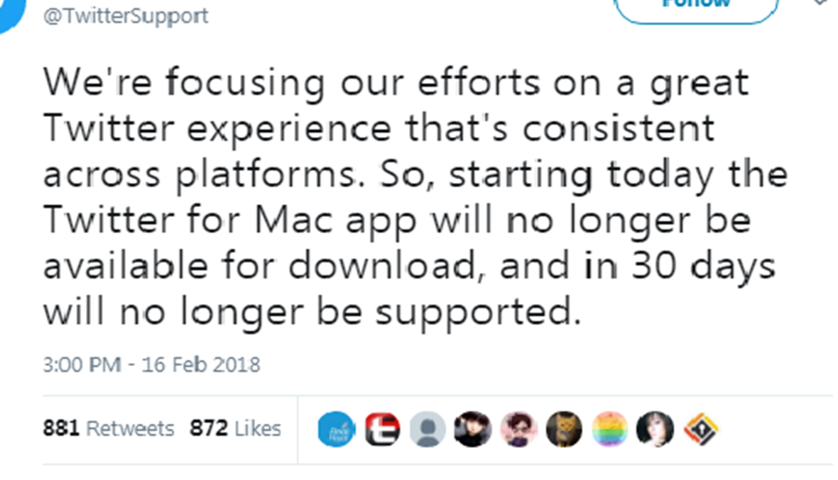 الى جميع مستخدمي أجهزة Mac: تويتر يعلن عن توقيف تطبيقه في هذه الأجهزة!
