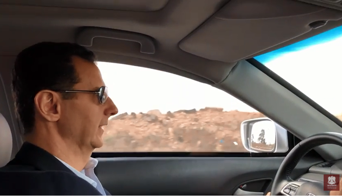 بالفيديو... الأسد يقود سيارته بنفسه متوجهاً إلى خطوط النار في الغوطة