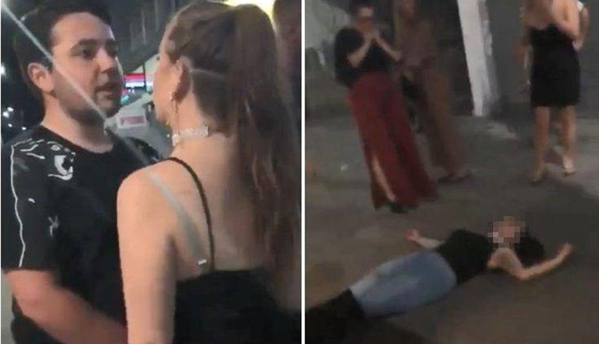 بالفيديو - ضرب إمرأة بوحشية ورماها على الأرض أمام ناد ليلي