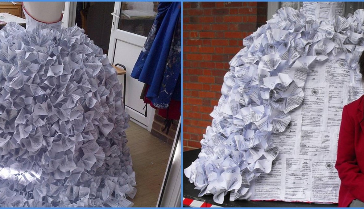 "محامية بريطانيّة صمّمت فستان زفاف بأكثر من 1500 ورقة طلاق"؟ FactCheck#