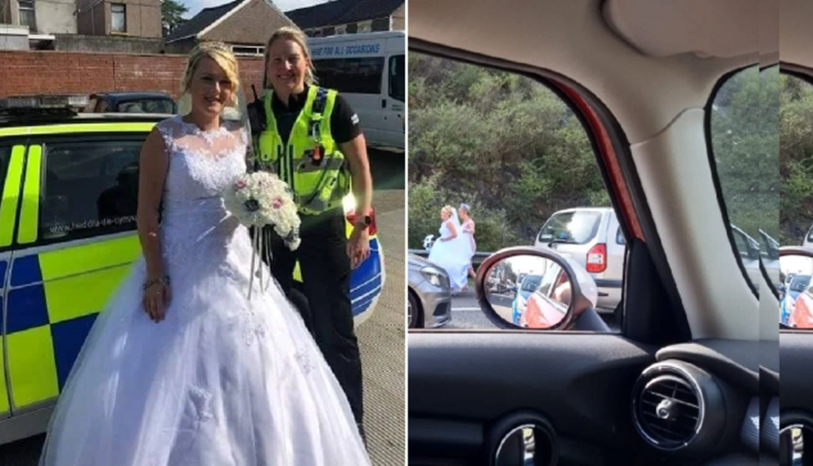 ذُعرت من مشهد الزحمة... عروس تصل إلى حفل زفافها بسيارة الشرطة!