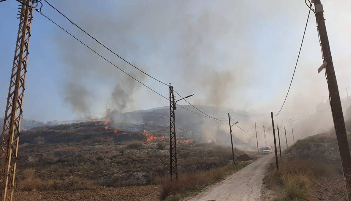 اندلاع النيران في مساحات شاسعة من الأحراج في خراج بلدتي جويا ووادي جيلو (صور)