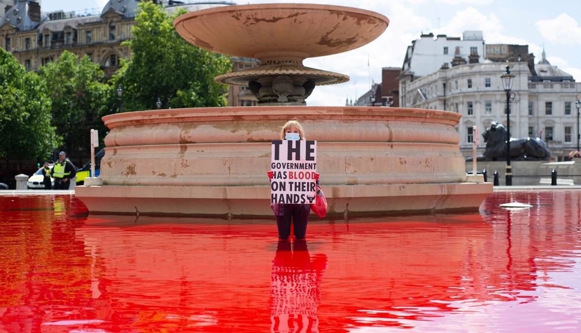 "نافورة الدم" في لندن... ناشطو حقوق الحيوان يصبغون مياه نافورتين باللون الأحمر