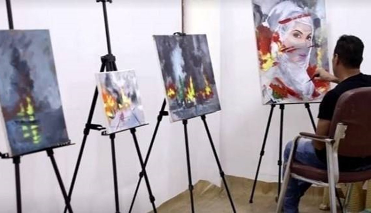 رسالة تضامن مع الشعب اللبناني... فنان عراقي يجسّد بلوحاته مأساة الانفجار