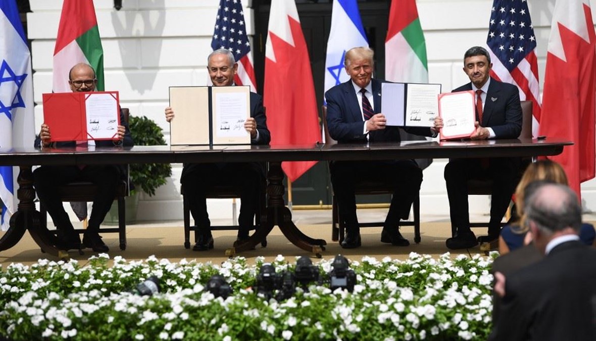 لحظة اتفاق السلام بين إسرائيل والامارات (ا ف ب)