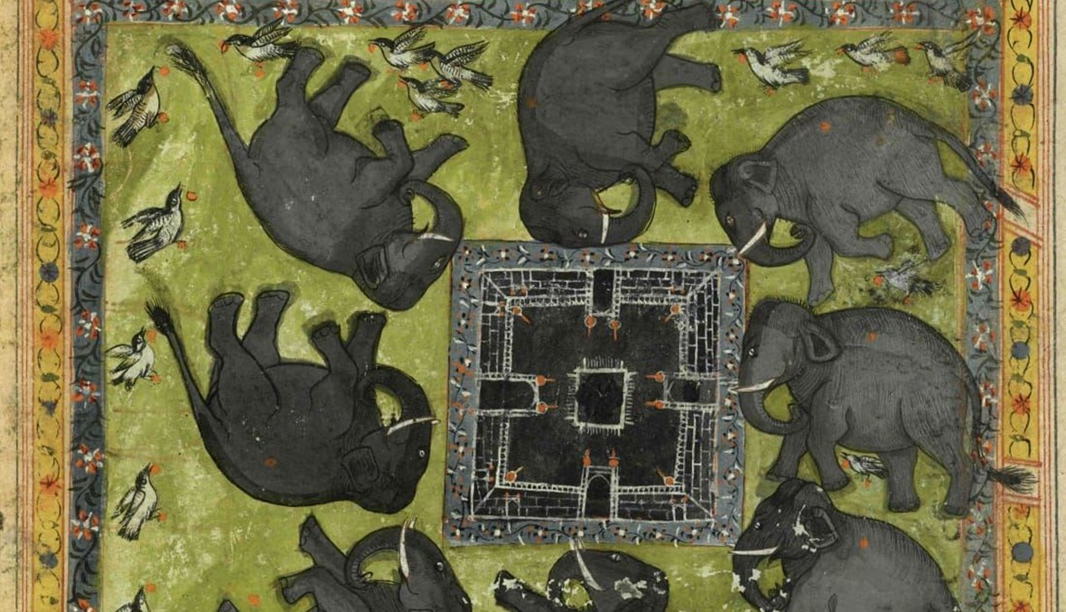 منمنمة من القرن السابع عشر تمثل أبرهة الأشرم قائد جيش الحبشة وقد جاء ليهدم الكعبة مصحوباً بفيلة كبيرة