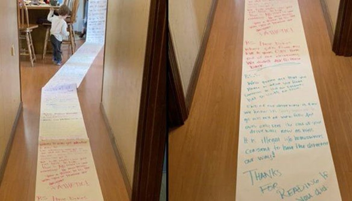 ابنة السّبعة أعوام توجّه رسالة طولها 15 متراً إلى جيرانها.