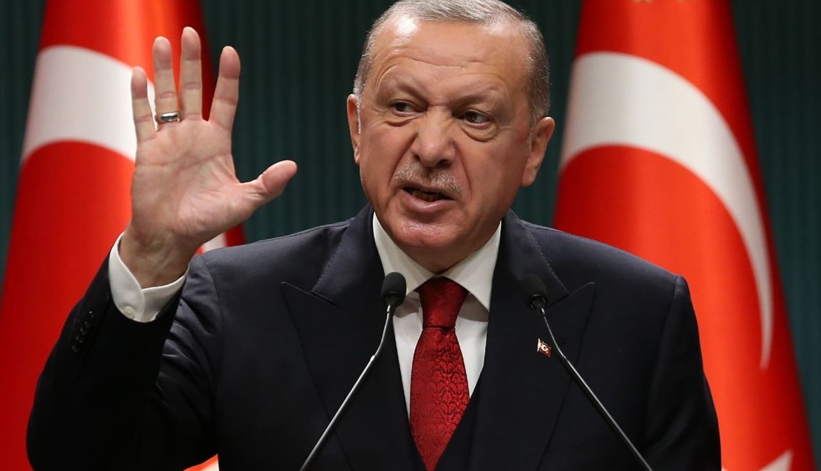إردوغان متكلما خلال مؤتمر صحافي في المجمع الرئاسي في أنقرة (21 أيلول 2020، أ ف ب). 