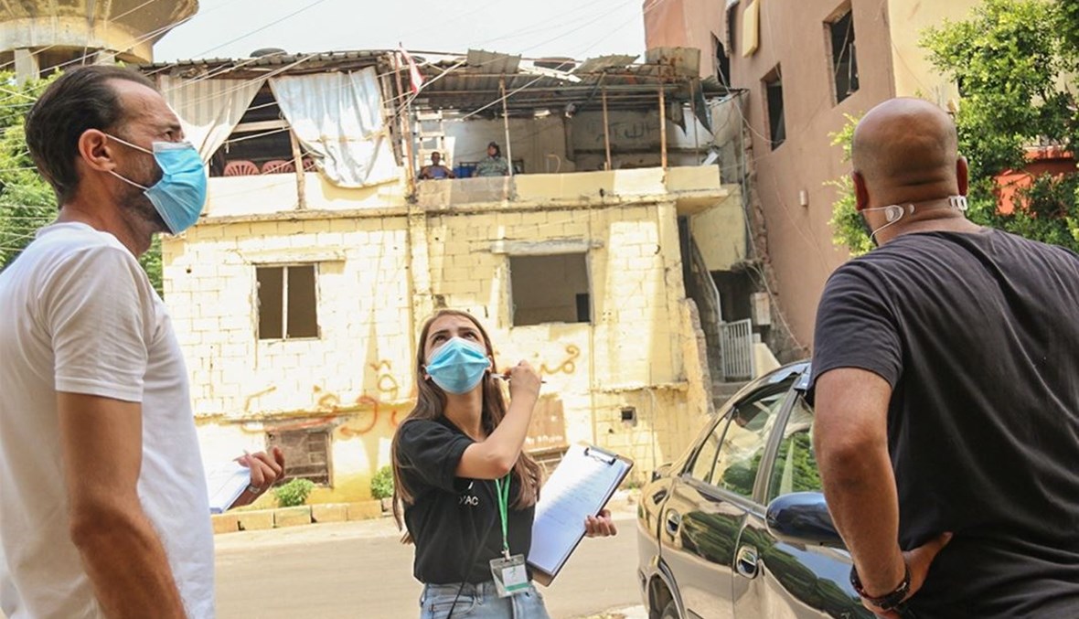 Members of Loyac assessing the damages in Karantina, Beirut. (Loyac)