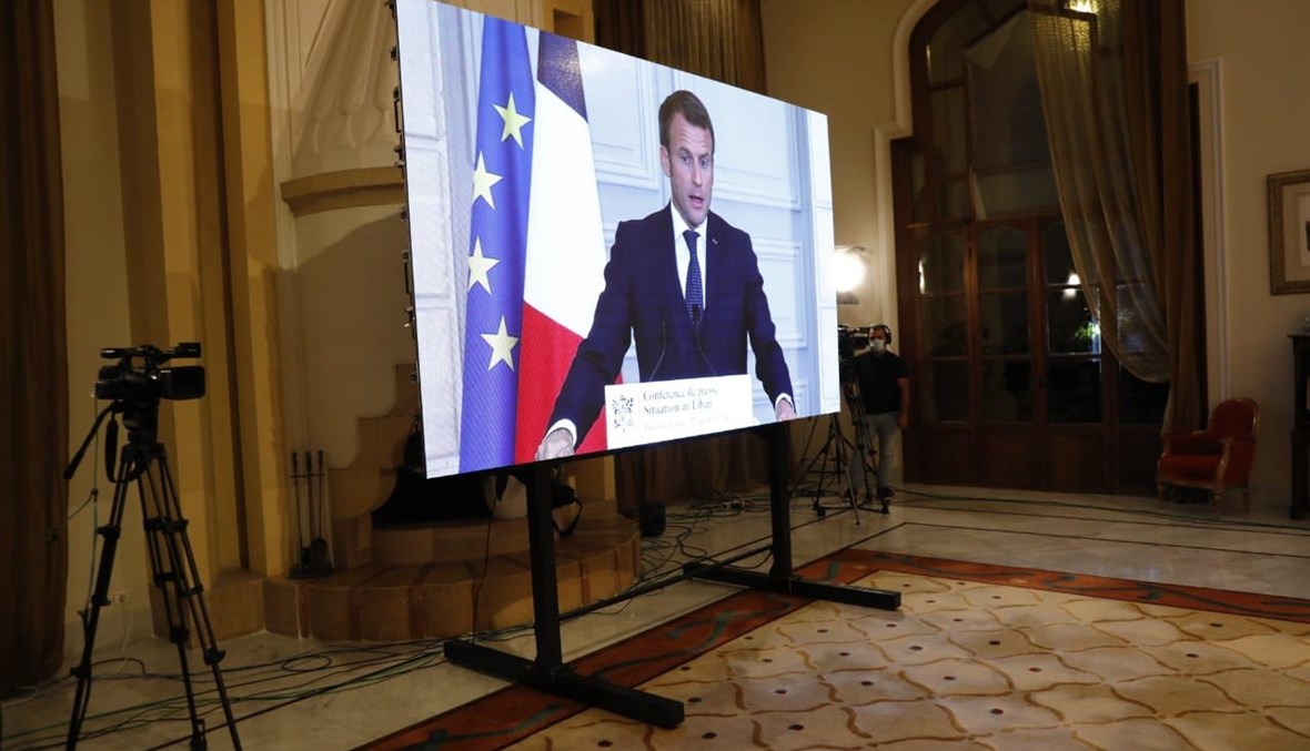 الرئيس الفرنسي ماكرون خلال مؤتمره الصحافي.