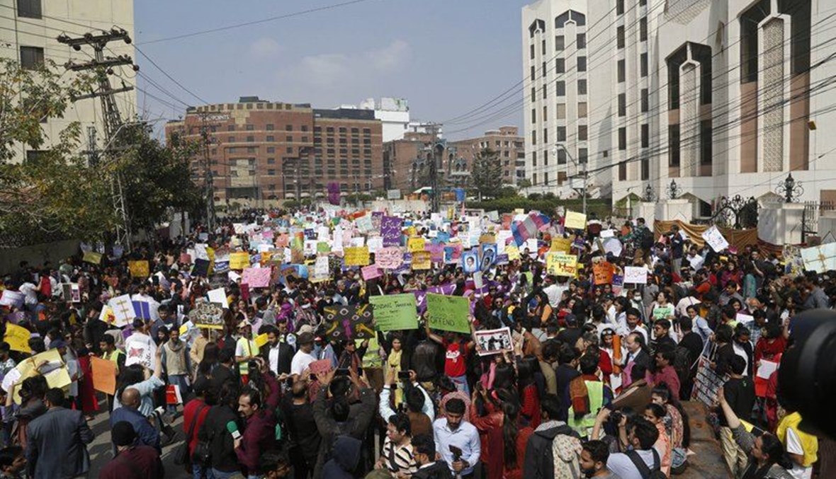 Pakistani activists take part in an International Women's Day rally in Lahore, Pakistan, Sunday, March 8, 2020. (AP Photo)