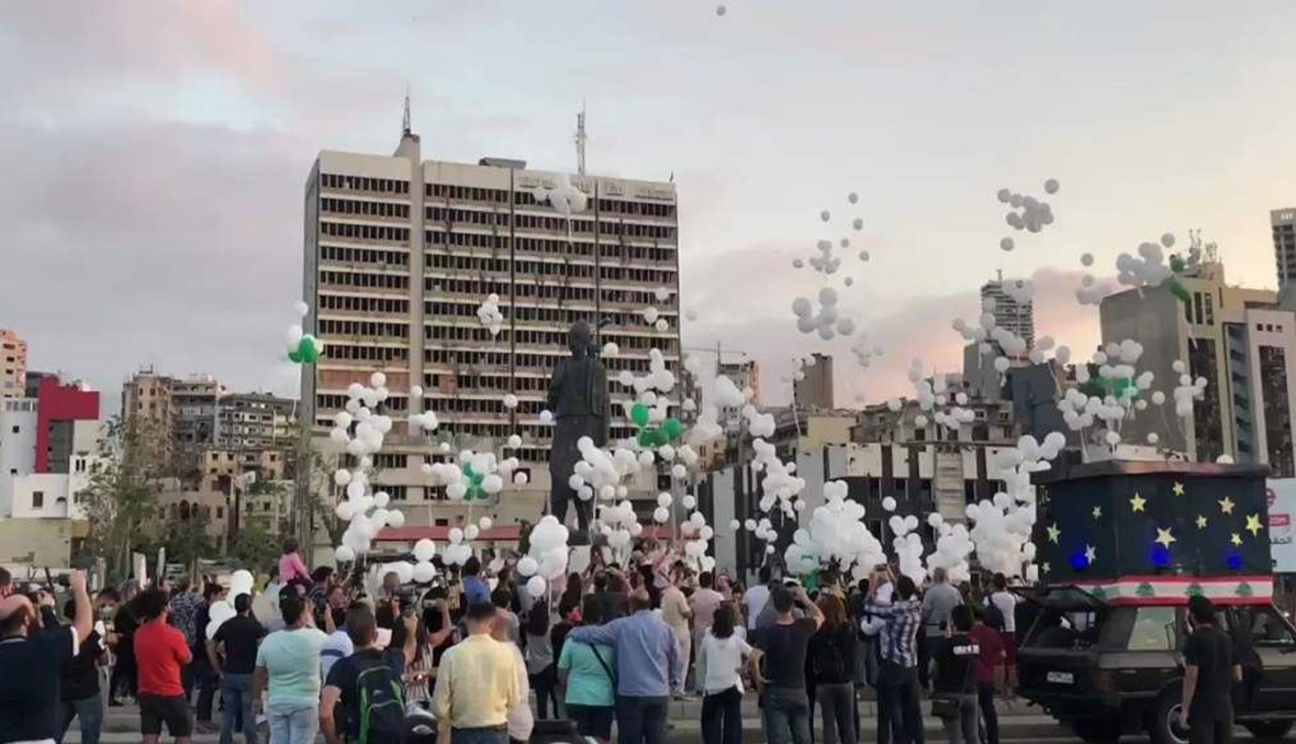White balloons being released to honor victims of the Beirut Port explosion today at 5 pm in Beirut. (Twitter)