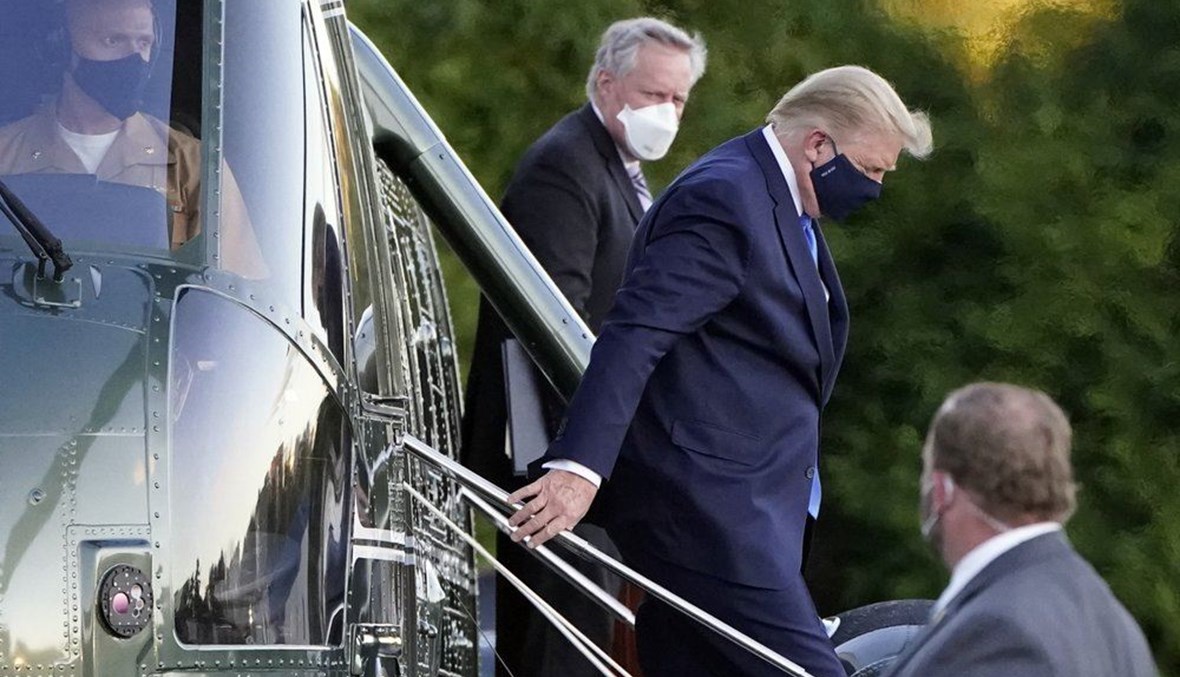 President Donald Trump arrives at Walter Reed National Military Medical Center, in Bethesda, Md., Friday, Oct. 2, 2020, on Marine One helicopter after he tested positive for COVID-19. (AP Photo)