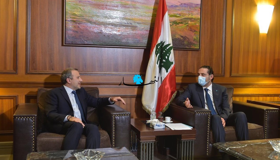 الرئيس الحريري يلتقي باسيل خلال الاستشارات النيابية غير الملزمة في مجلس النواب (حسام شبارو).