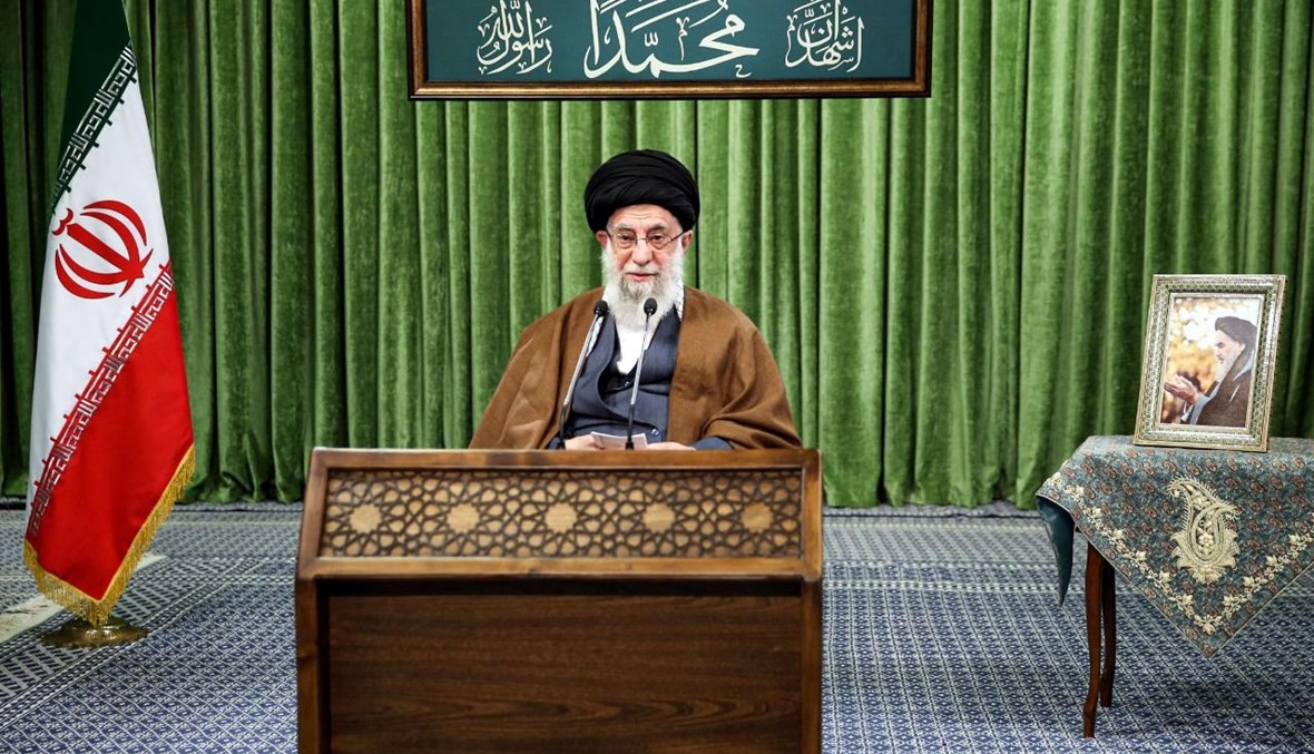 خامنئي خلال خطاب متلفز مباشر في طهران، في مناسبة غيد المولد النبوي الشريف (3 ت2 2020، أ ف ب).