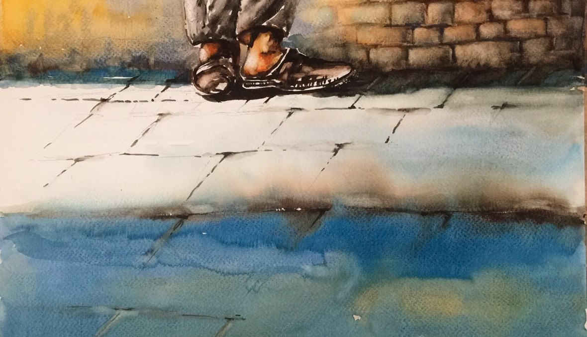  لوحة "قَدَما جَدّي في سوق راشيا" بريشة الرسّام شوقي دلال.