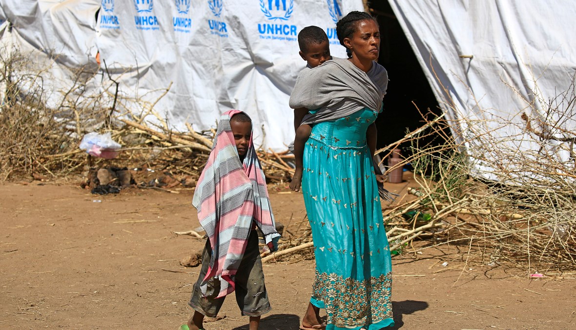 خيمة نصبتها مفوضية اللاجئين في السودان لإيواء اللاجئين الإثيوبيين (ا ف ب).