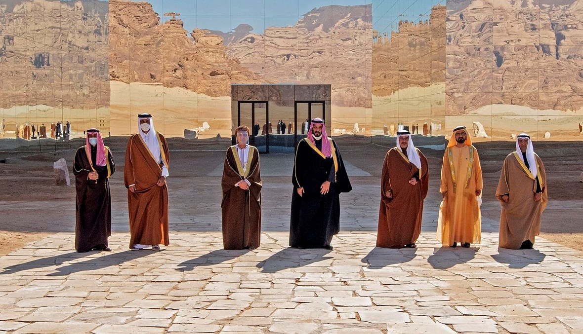 قادة مجلس دول التعاون الخليجي في الصورة التذكارية لقمة العلا (أ ف ب)