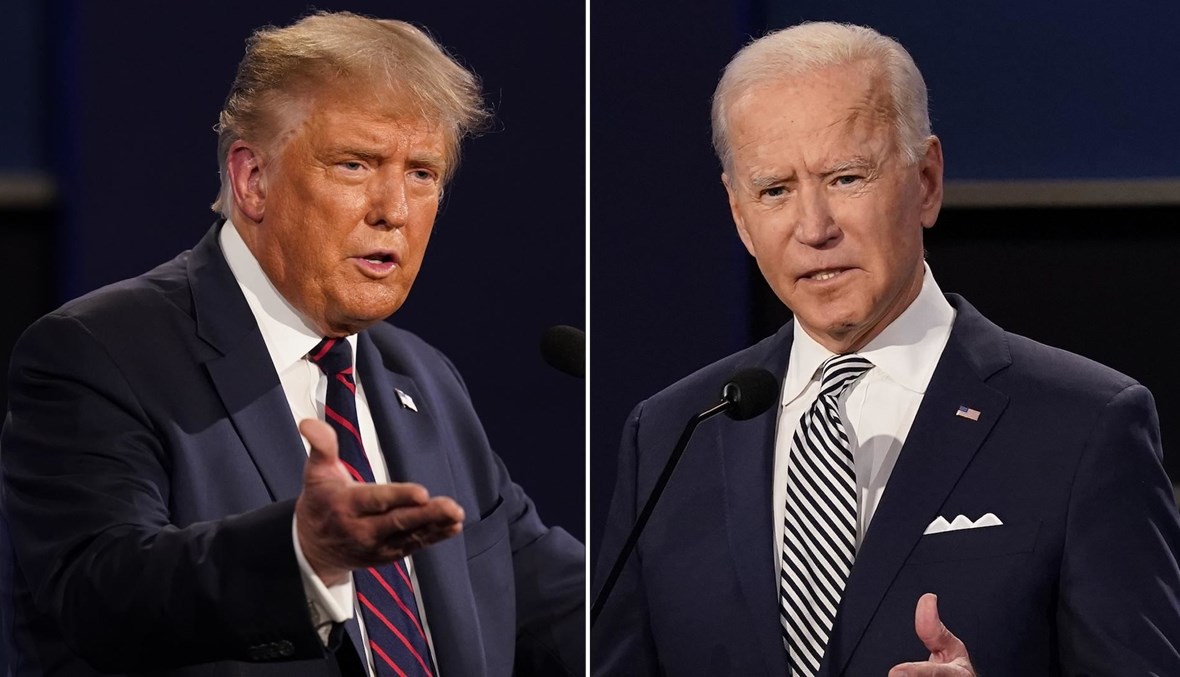 الرئيس المنتخب جو بايدن والرئيس المنتهية ولايته دونالد ترامب خلال المناظرة الرئاسية الأولى - "أ ب"