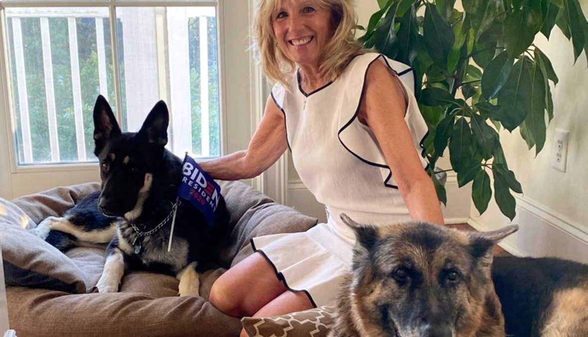 زوجة الرئيس الأميركي جو بايدن وكلباهما.
