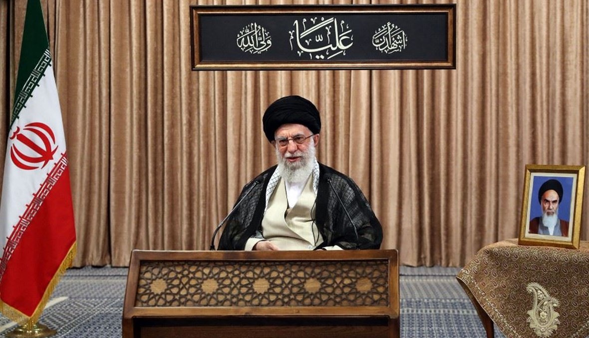 مرشد الجمهورية الاسلامية الإيرانية آية الله علي خامنئي خلال خطابه المتلفز الأحد. (أ ف ب)