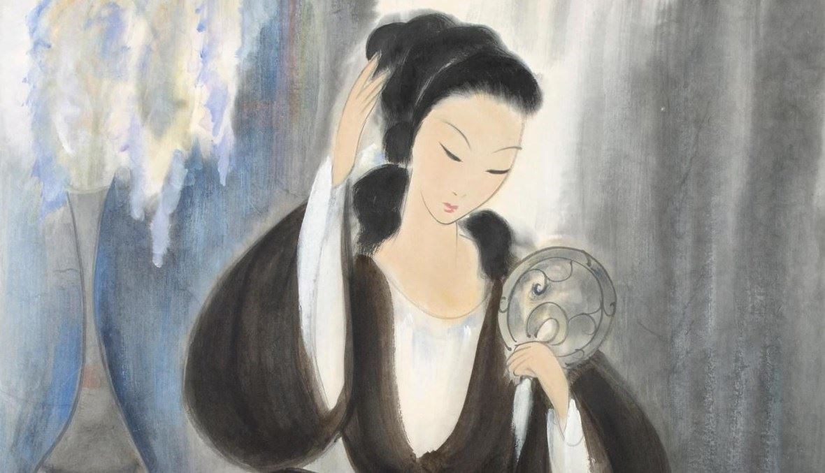 امرأة أمام مراياها (تعبيرية- لوحة للفنان الصيني لين فنغيميان). 