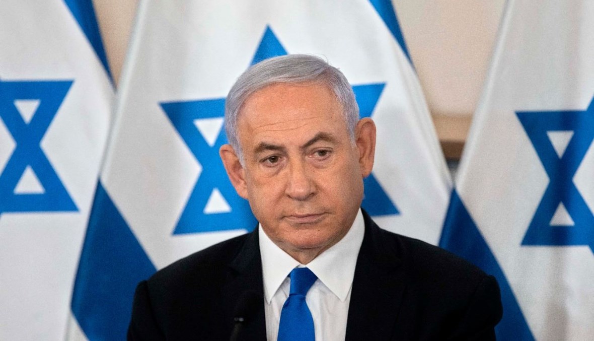 نتنياهو خلال مؤتمر صحافي في قاعدة الحكيرية العسكرية في تل أبيب (19 ايار 2021، أ ف ب). 