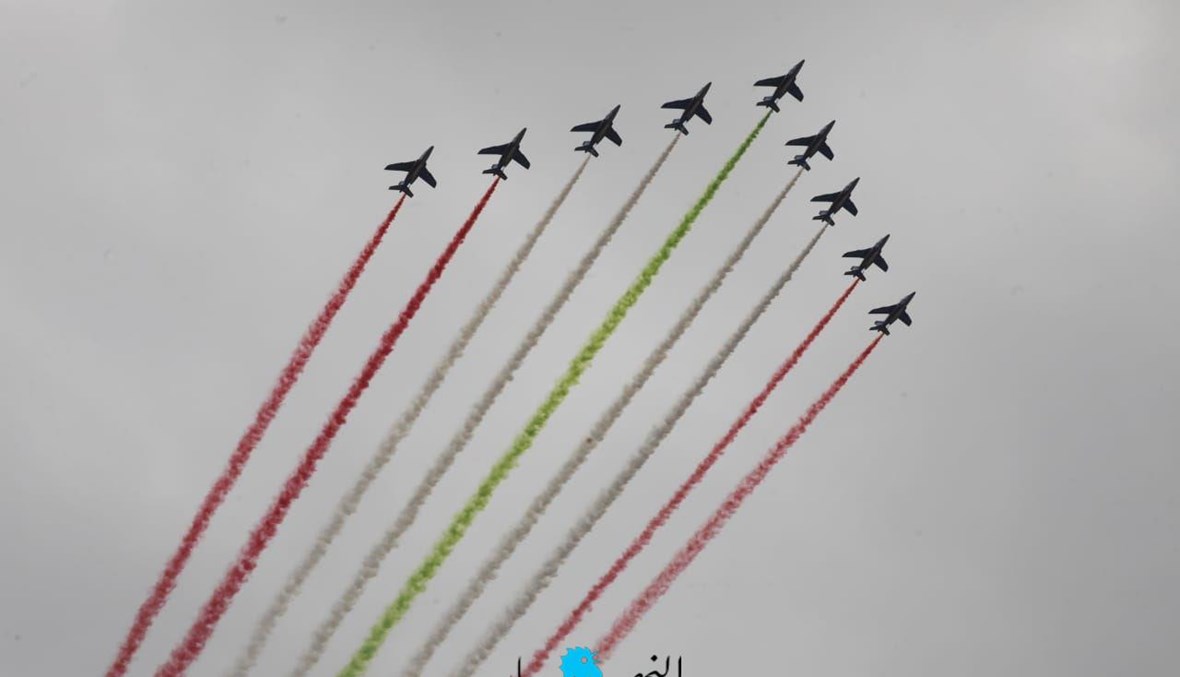 طائرات "رافال" فرنسية تُشارك في احتفال ذكرى مئوية لبنان الكبير تزامناً مع زيارة الرئيس الفرنسي إيمانويل ماكرون إلى بيروت (تصوير نبيل إسماعيل).