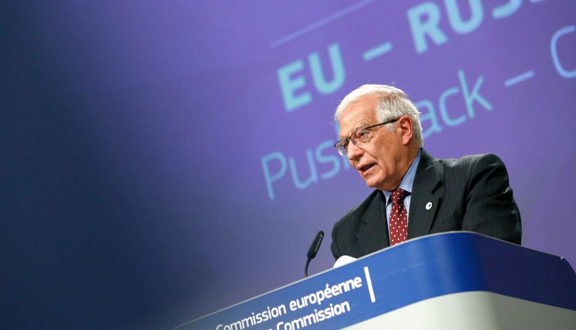 بوريل متكلما خلال مؤتمر صحافي في مقر المفوضية الأوروبية في بروكسيل (16 حزيران 2021، أ ف ب). 