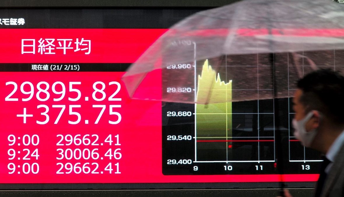 شاشة تظهر مؤشرات البورصة اليابانية (أ ف ب).