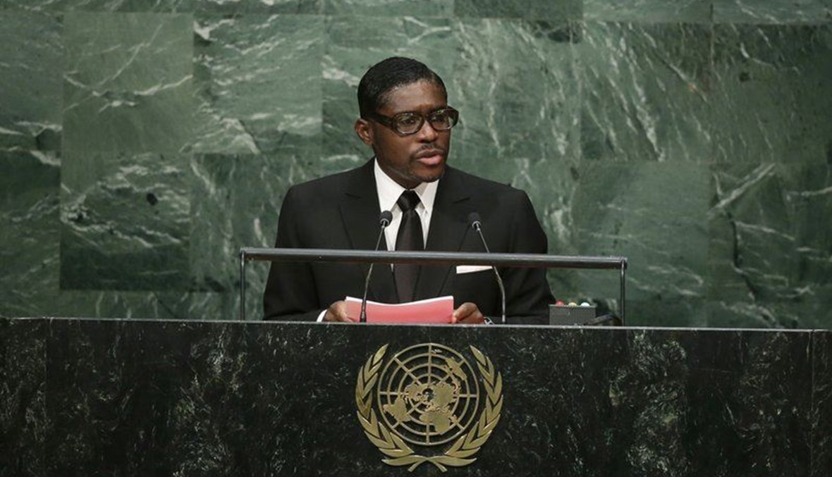 تيودورو أوبيانغ مانغو متكلما خلال الدورة الـ70 للجمعية العامة للأمم المتحدة في مقر الأمم المتحدة (30 ايلول 2015، أ ب).