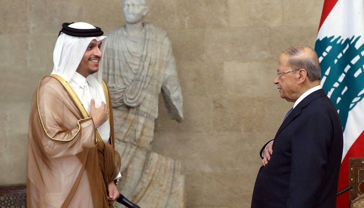 الرئيس ميشال عون ووزير الخارجية القطرية محمد بن عبد الرحمن آل ثاني.