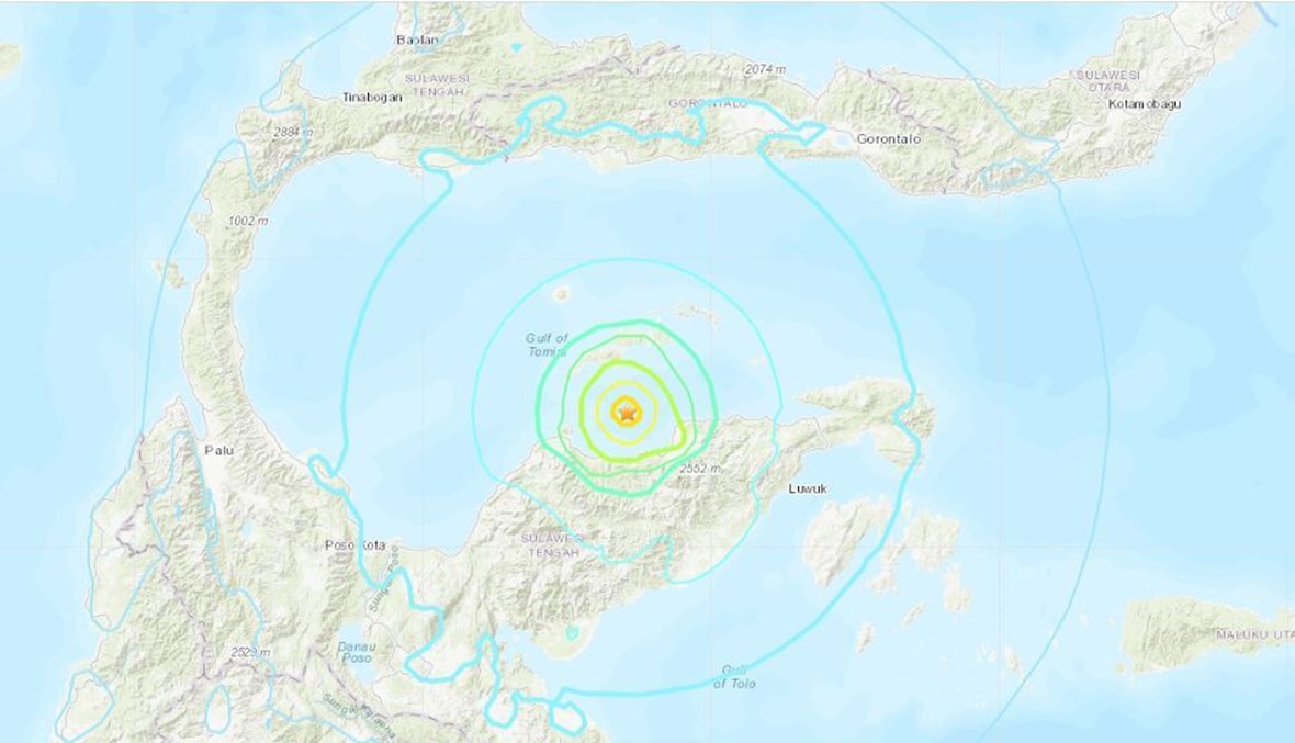 موقع الزلزال (الخريطة من موقع earthquake.usgs.gov). 