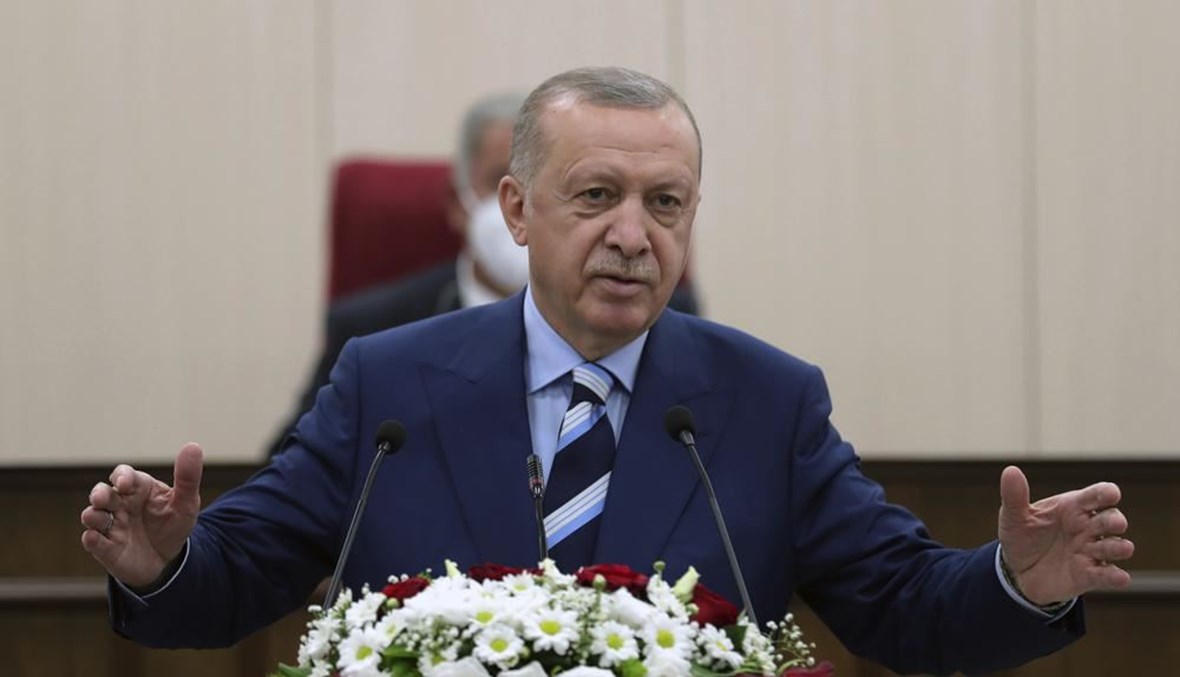 إردوغان يلقي خطابا امام البرلمان القبرصي التركي في نيقوسيا (19 تموز 2021، أ ب). 