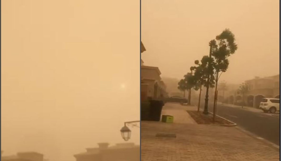 لقطتا شاشة من فيديو للعاصمة الرملية في دبي (موقع طقس العرب). 
