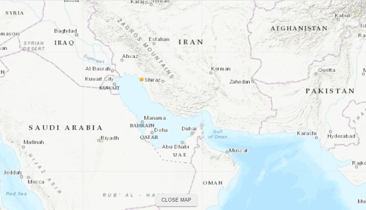 موقع الزلزال في جنوب غرب ايران (الخريطة من موقع earthquake.usgs.gov). 