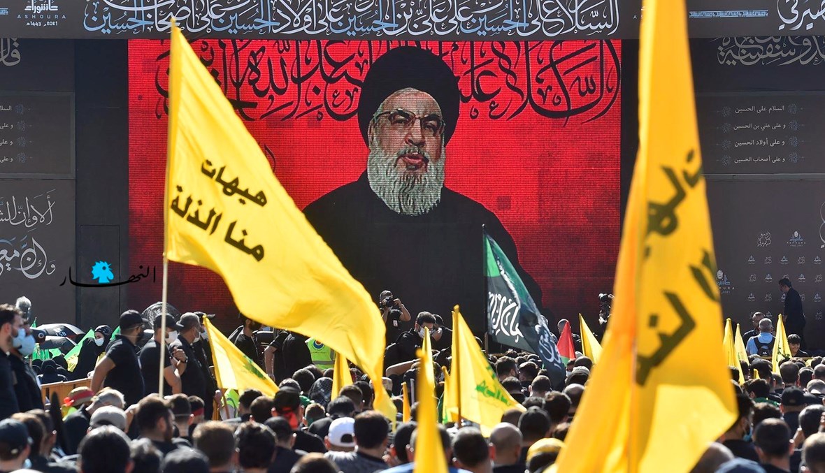 الأمين العام لـ"حزب الله" السيد حسن نصرالله ملقياً خطاب ذكرى عاشوراء في مجلس بالضاحية الجنوبية (حسام شبارو).