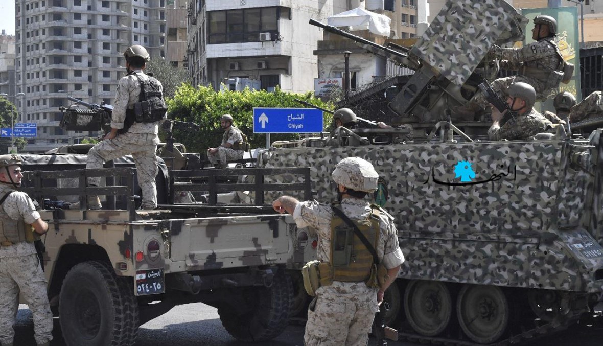 دورية للجيش عند مدخل الشياح خلال أحداث الطيونة (نبيل إسماعيل).