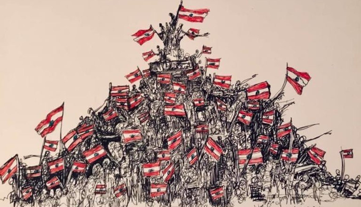 لوحة "ساحة الشهداء" للفنانة مريم سمعان.